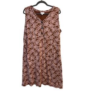 J. Jill Palm Leaf Print  V-Neck Tank Dress Brown Sleeveless Plus Size 2X